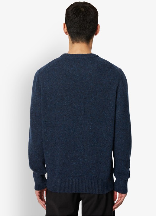 Marc O'Polo Fijngebreide pullover in wolblend met gemêleerd dessin - achterkant donkerblauw