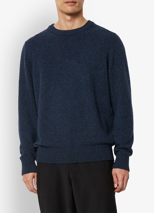 Marc O'Polo Fijngebreide pullover in wolblend met gemêleerd dessin - detail 6 donkerblauw