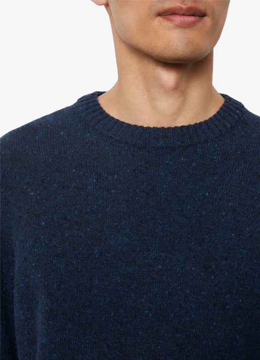 Marc O'Polo Fijngebreide pullover in wolblend met gemêleerd dessin - detail 7 donkerblauw