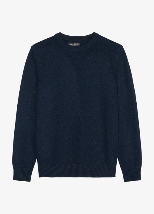 Marc O'Polo Fijngebreide pullover in wolblend met gemêleerd dessin - voorkant 3 donkerblauw