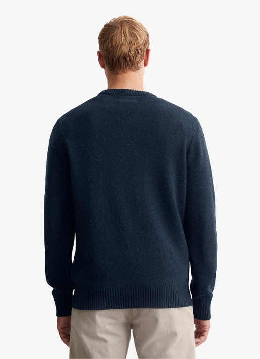 Marc O'Polo Fijngebreide pullover in wolblend met gemêleerd dessin - achterkant 2 donkerblauw