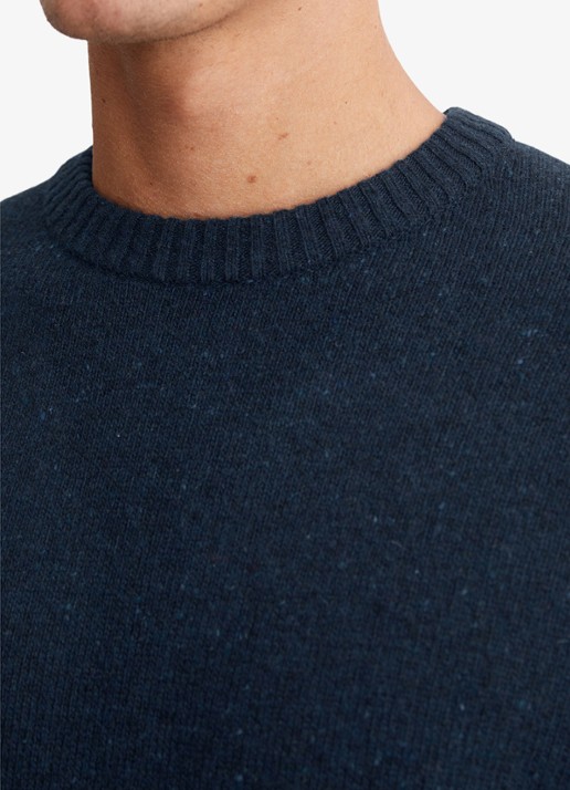 Marc O'Polo Fijngebreide pullover in wolblend met gemêleerd dessin - detail 8 donkerblauw