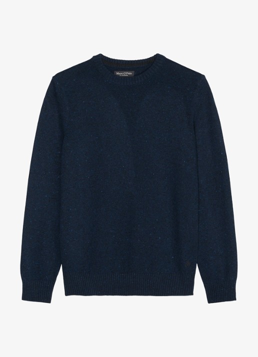 Marc O'Polo Fijngebreide pullover in wolblend met gemêleerd dessin - voorkant 4 donkerblauw