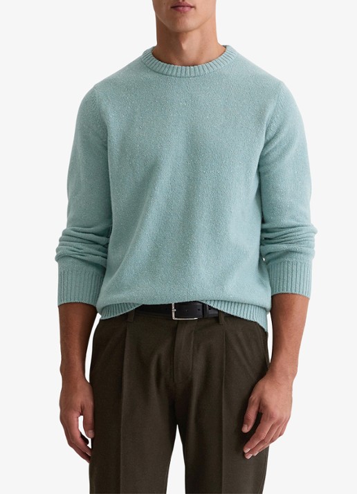 Marc O'Polo Fijngebreide pullover in wolblend met gemêleerd dessin - detail lichtblauw