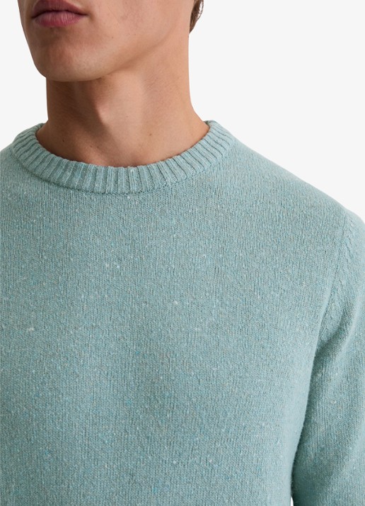 Marc O'Polo Fijngebreide pullover in wolblend met gemêleerd dessin - detail 2 lichtblauw