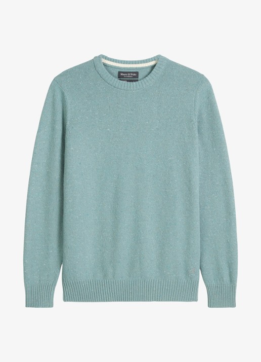 Marc O'Polo Fijngebreide pullover in wolblend met gemêleerd dessin - voorkant 4 lichtblauw