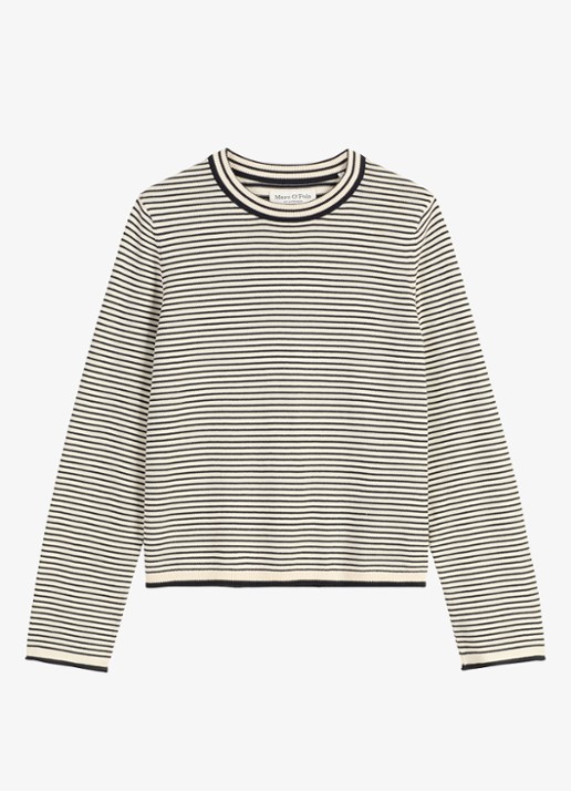 Marc O'Polo Fijngebreide pullover met streepprint - voorkant 2 zwart