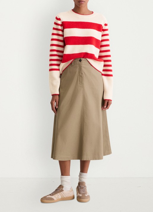 Marc O'Polo Fijngebreide pullover met streepprint - voorkant 2 rood