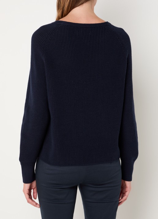 Marc O'Polo Fijngebreide pullover met stretch - achterkant 3 donkerblauw