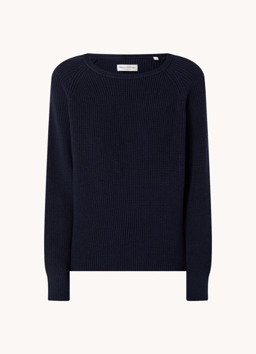 Marc O'Polo Fijngebreide pullover met stretch - voorkant donkerblauw