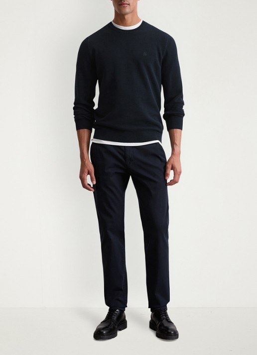 Marc O'Polo Fijngebreide pullover van katoen - voorkant 5 donkerblauw