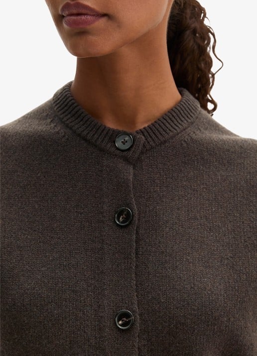 Marc O'Polo Fijngebreide spencer in wolblend  - detail 2 donkerbruin