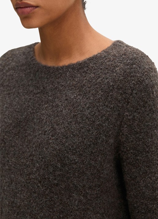 Marc O'Polo Fijngebreide trui in alpaca wolblend  - detail 2 donkerbruin
