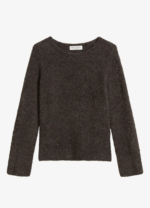Marc O'Polo Fijngebreide trui in alpaca wolblend  - voorkant 4 donkerbruin