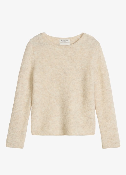 Marc O'Polo Fijngebreide trui in alpaca wolblend  - voorkant gebroken wit