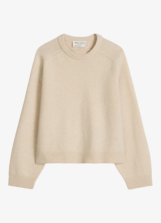 Marc O'Polo Fijngebreide trui in wolblend - voorkant 4 beige