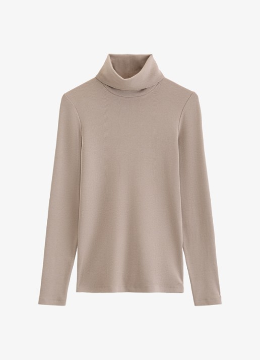 Marc O'Polo Fijngebreide trui met col  - voorkant 3 beige