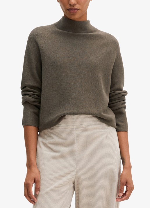 Marc O'Polo Fijngebreide trui met col - detail taupe