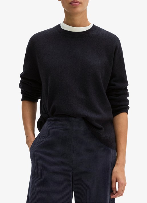 Marc O'Polo Fijngebreide trui van wol - detail donkerblauw