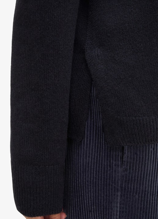 Marc O'Polo Fijngebreide trui van wol - detail 2 donkerblauw