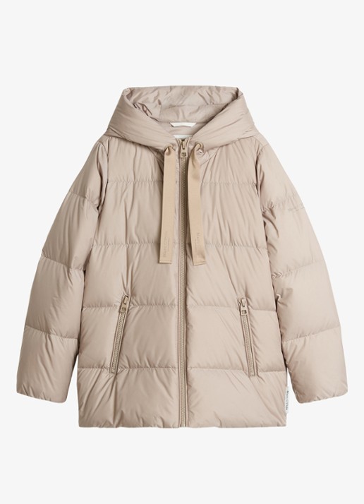 Marc O'Polo Gewatteerde jas met capuchon en ritszakken - voorkant earthy taupe / taupe