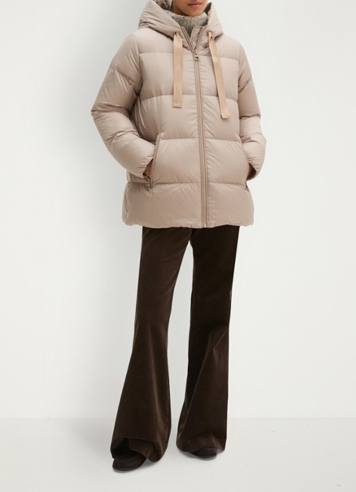 Marc O'Polo Gewatteerde jas met capuchon en ritszakken - voorkant 2 earthy taupe / taupe