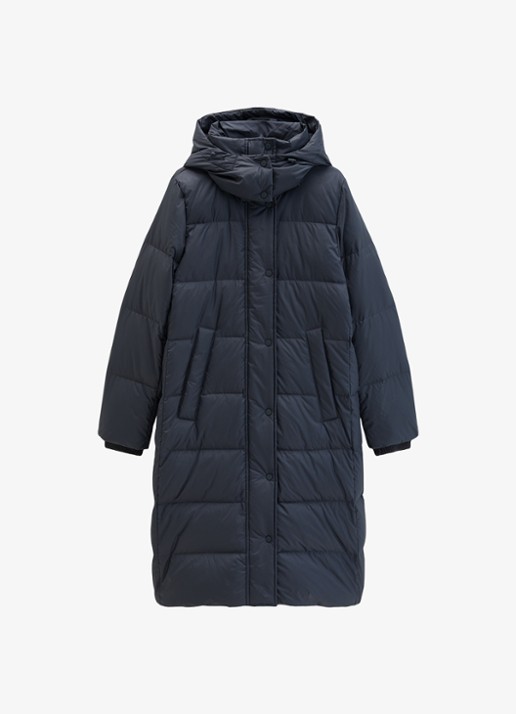 Marc O'Polo Gewatteerde jas met capuchon en steekzakken - voorkant martime blue / blauw