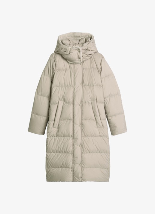 Marc O'Polo Gewatteerde jas met capuchon en steekzakken - voorkant earthy taupe / taupe