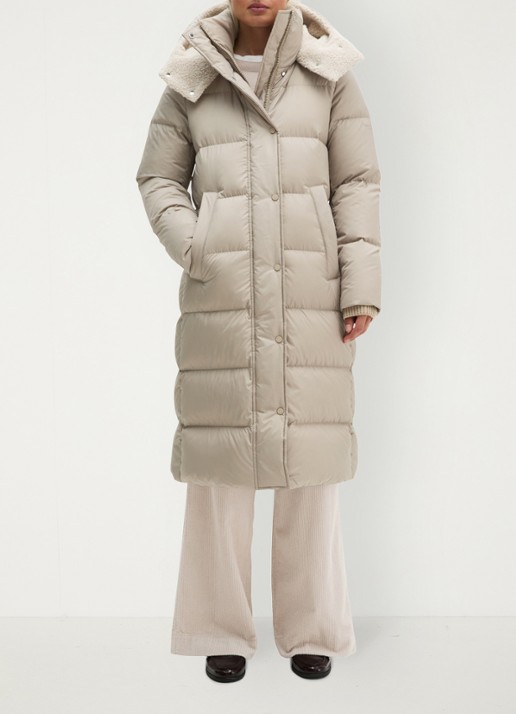 Marc O'Polo Gewatteerde jas met capuchon en steekzakken - voorkant 2 earthy taupe / taupe