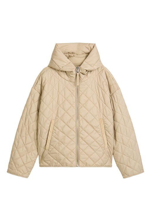 Marc O'Polo Gewatteerde jas met ruitdessin - voorkant 2 beige