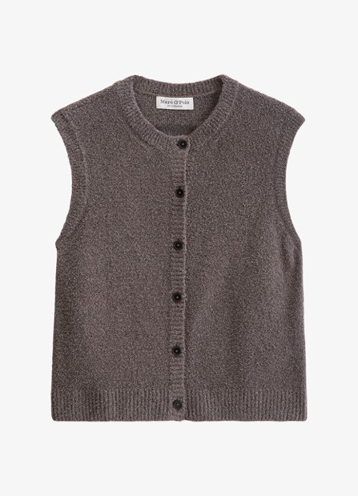 Marc O'Polo Gilet met structuur en ronde hals - voorkant lichtbruin