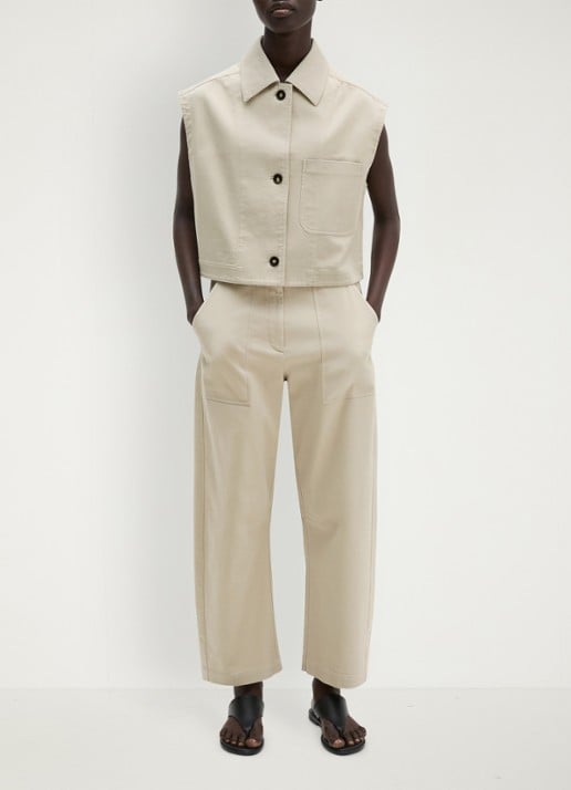 Marc O'Polo Gilet van denim met borstzak - voorkant 3 linen beige / grijs