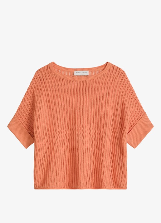 Marc O'Polo Grofgebreid trui in linnenblend met ribstructuur - voorkant warm orange-9326 / oranje