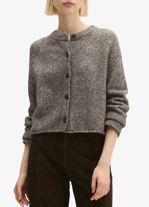 Marc O'Polo Grofgebreid vest in alpaca wolblend - detail dark brown multi / bruin