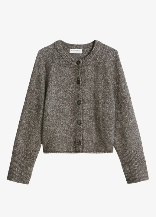 Marc O'Polo Grofgebreid vest in alpaca wolblend - voorkant 4 dark brown multi / bruin