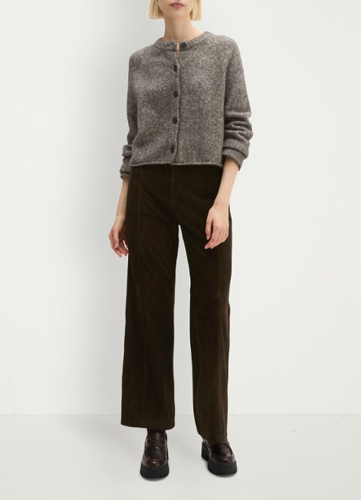 Marc O'Polo Grofgebreid vest in alpaca wolblend - voorkant 5 dark brown multi / bruin