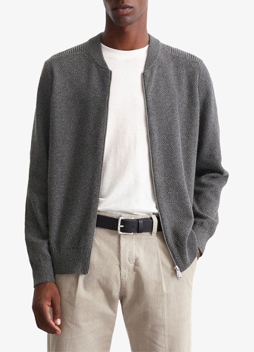 Marc O'Polo Grofgebreid vest in scheerwolblend - voorkant 4 graphite grey melange-969 / grijs