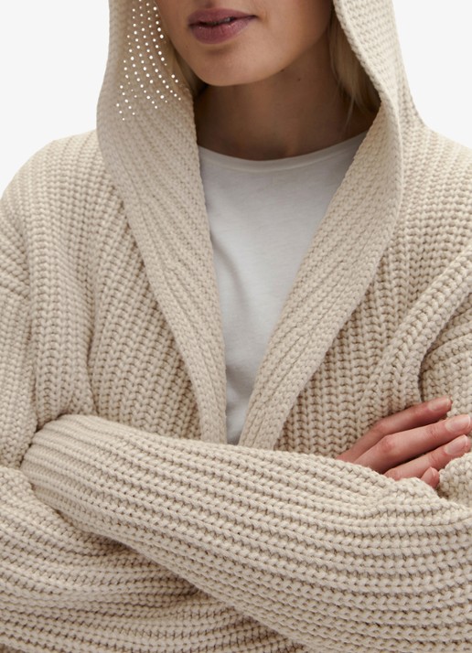 Marc O'Polo Grofgebreid vest met capuchon - detail 2 beige