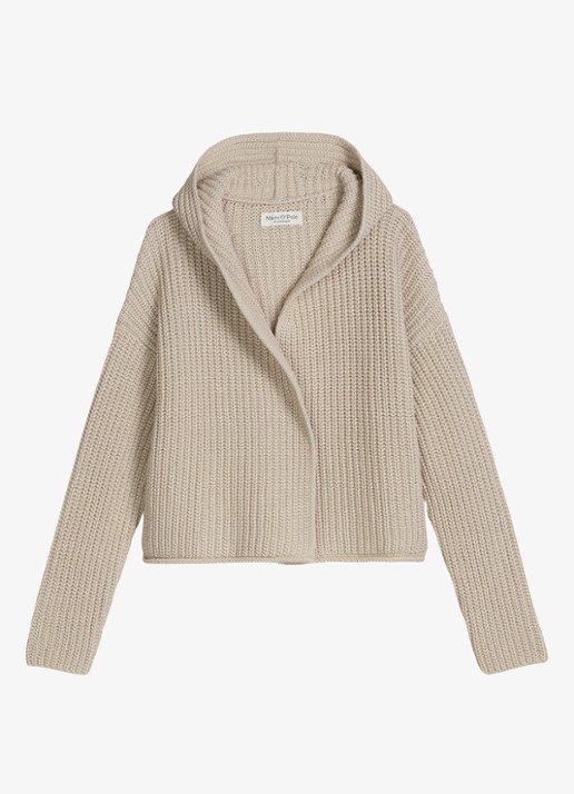 Marc O'Polo Grofgebreid vest met capuchon - voorkant 4 beige
