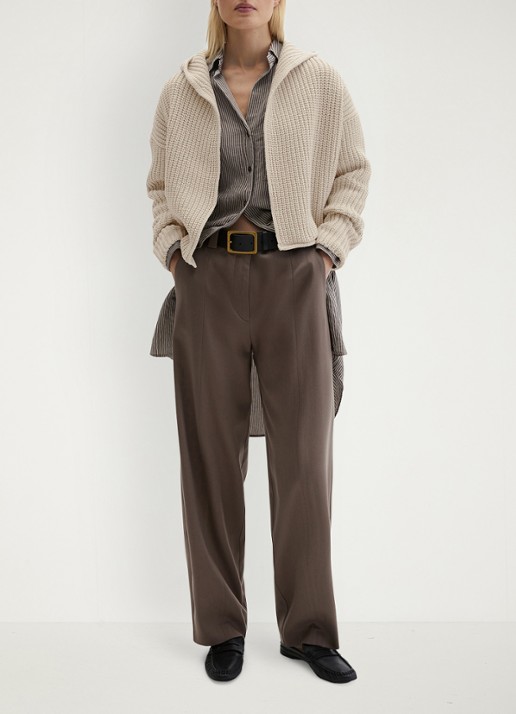 Marc O'Polo Grofgebreid vest met capuchon - voorkant 5 beige