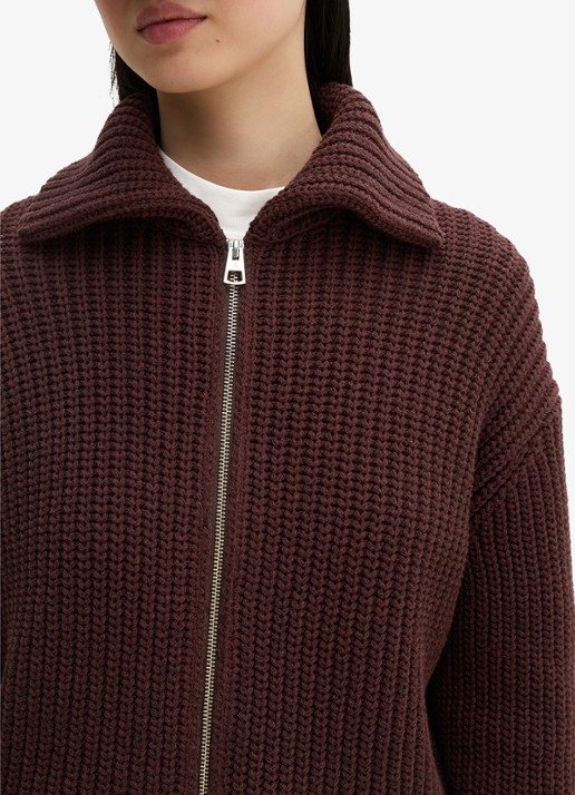 Marc O'Polo Grofgebreid vest met structuur - detail 2 bordeauxrood