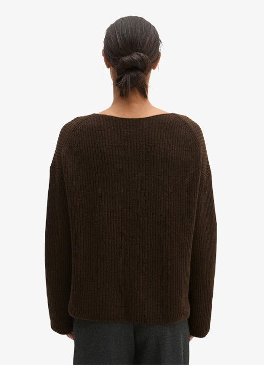 Marc O'Polo Grofgebreide pullover in wolblend - achterkant 5 burnt coffee / bruin