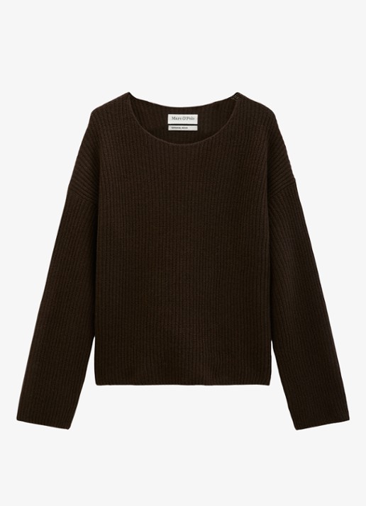 Marc O'Polo Grofgebreide pullover in wolblend - voorkant burnt coffee / bruin