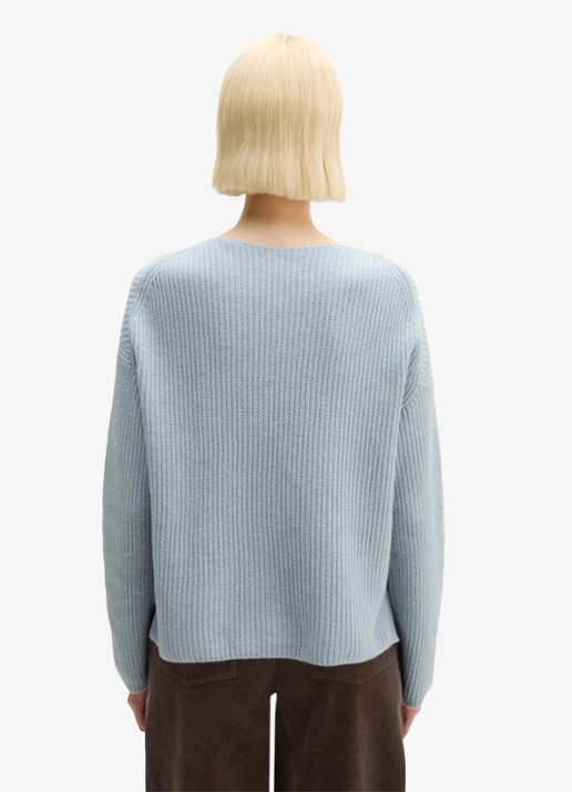Marc O'Polo Grofgebreide pullover in wolblend - achterkant 5 glacial blue / blauw