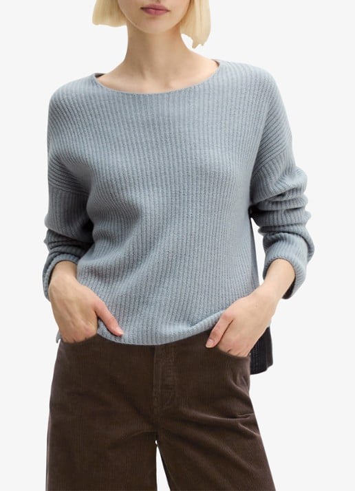 Marc O'Polo Grofgebreide pullover in wolblend - detail glacial blue / blauw