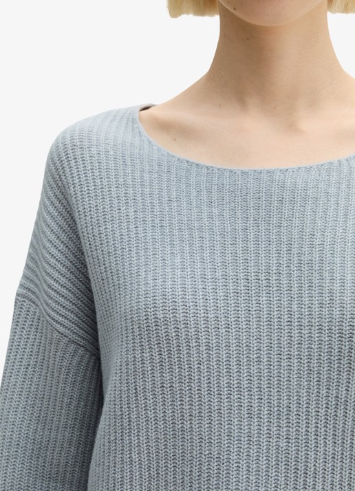 Marc O'Polo Grofgebreide pullover in wolblend - detail 2 glacial blue / blauw