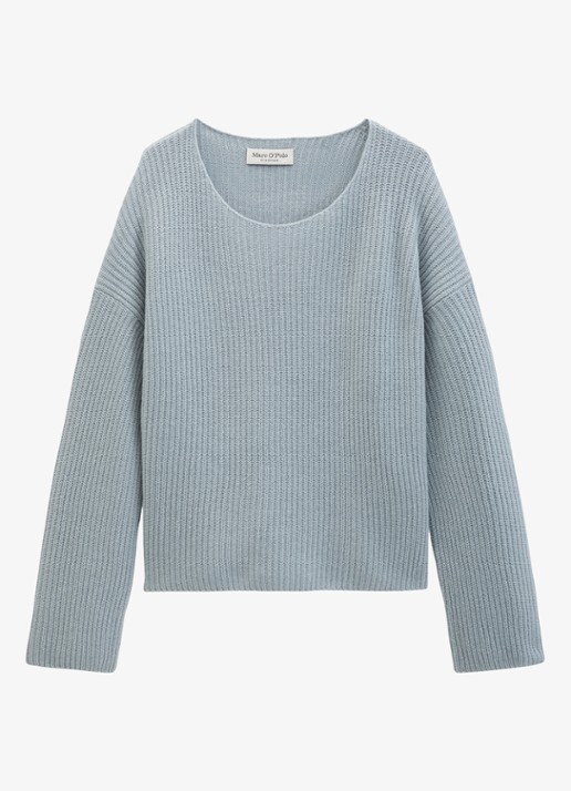 Marc O'Polo Grofgebreide pullover in wolblend - voorkant 3 glacial blue / blauw