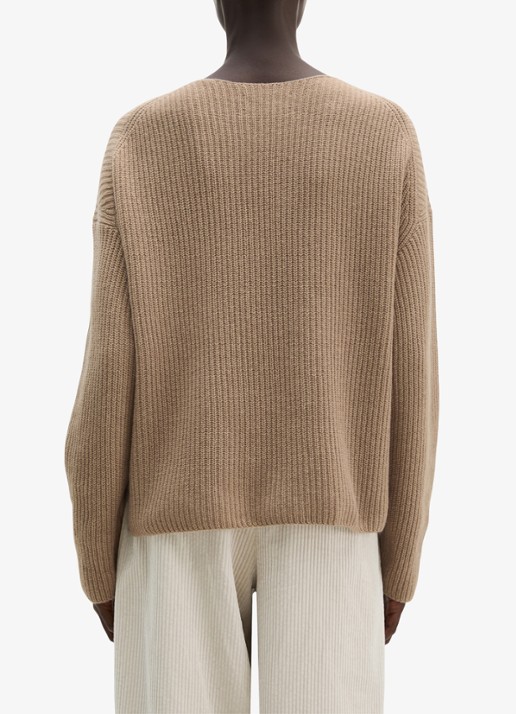Marc O'Polo Grofgebreide pullover in wolblend - achterkant 5 earthy taupe / taupe