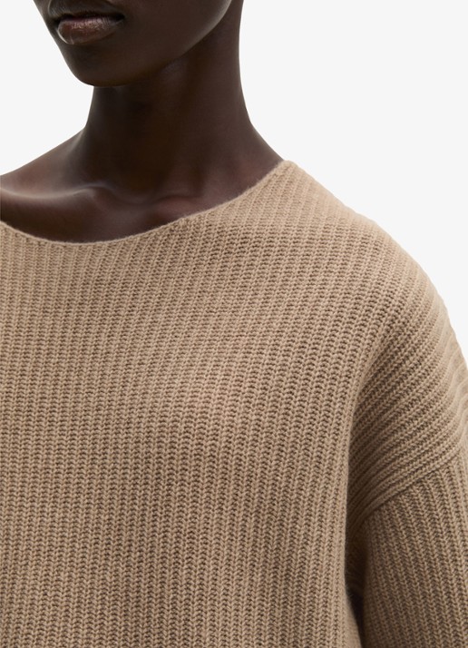 Marc O'Polo Grofgebreide pullover in wolblend - detail 2 earthy taupe / taupe
