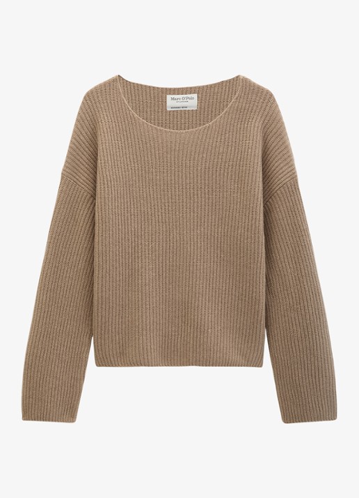 Marc O'Polo Grofgebreide pullover in wolblend - voorkant 3 earthy taupe / taupe